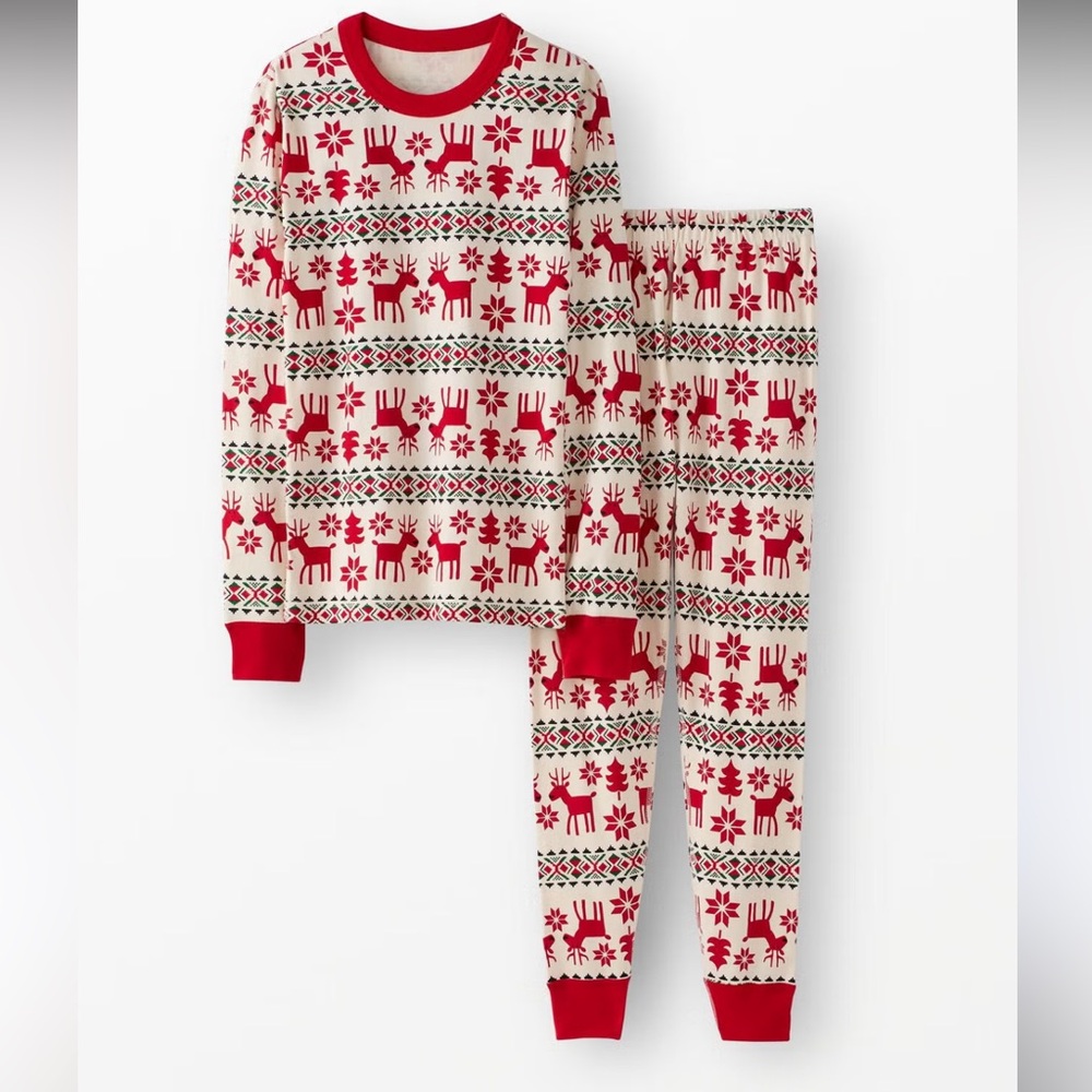 Hanna Andersson Holiday Christmas Long John Pajama Set Deer Size XXL Two Piece